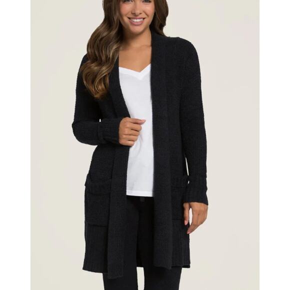 Barefoot Dreams Long Weekend Cardi Open Front Cardigan Sweater Black Size 1X P - Picture 1 of 9